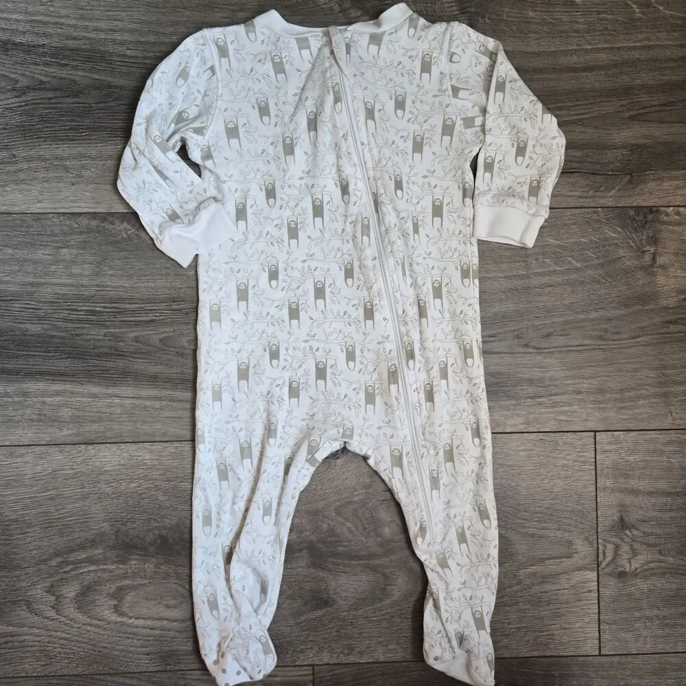 Feather Baby 6-9M 100% Pima Cotton Sloth Printable Footie Sleeper One Piece Zip